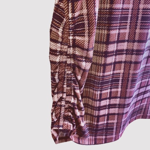 ELLE Ruched Top & Scarf Set Short Sleeve Scoop Neck Pink Plaid Large - Picture 4 of 11